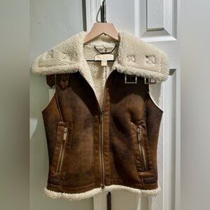 Brown Shearling Vest with Zipper